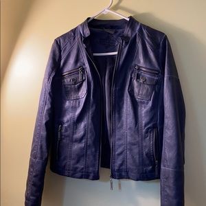 blue leather jacket